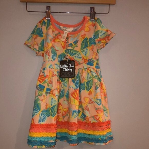 NWT Matilda Jane Dress Short Sleeve Girls Size 2 Butterflies Pockets Stretchy - Picture 2 of 10